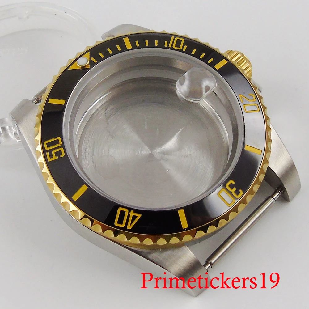 

BLIGER 40mm Watch Case Gold Marks Ceramic Black Bezel Solid Backcover Fit NH35 Movement