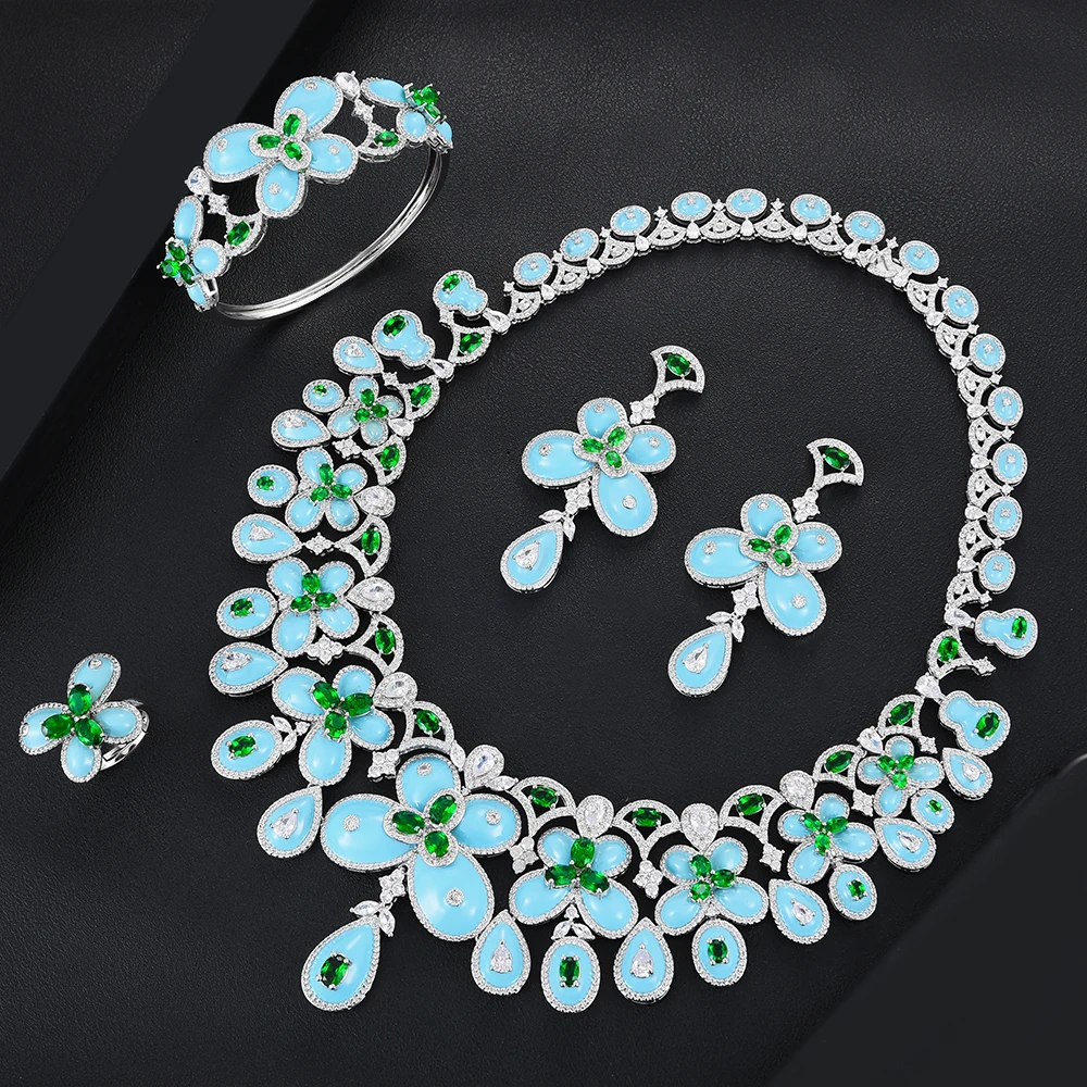 

GODKI Luxury Gorgeous Sparkling Blue Necklace Earrings Bracelet Ring Jewelry Cubic Zirconia Bridal Women Wedding Jewelry Sets