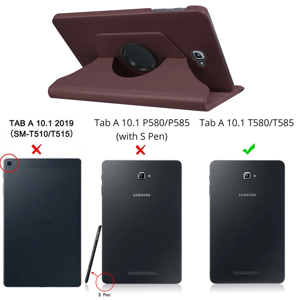 Brown Вращающийся на 360 градусов Чехол-книжка для samsung Galaxy Tab A A6 10,1 T580 T585 SM-T580 SM-T585 10,1 дюймовые планшеты - Цвет: Brown