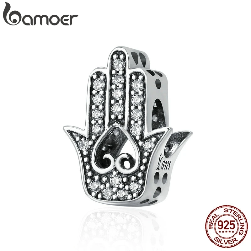 BAMOER подлинные 925 пробы серебряные талисманы "Рука Фатимы", подходят для женщин, браслеты и ожерелья, сделай сам, серебряные ювелирные изделия SCC225