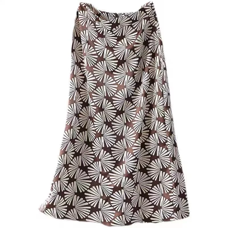 

Silk mid length slim skirt elastic waist Straight skirt Split