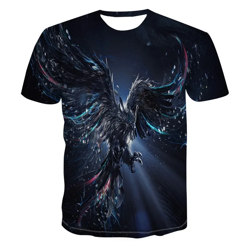 

Men's Fashion T-shirt Chic Dragon and Phoenix Print Men's Dragon Phoenix Pattern T-shirt Casual Shirt Boy Summer Chinese Clothes