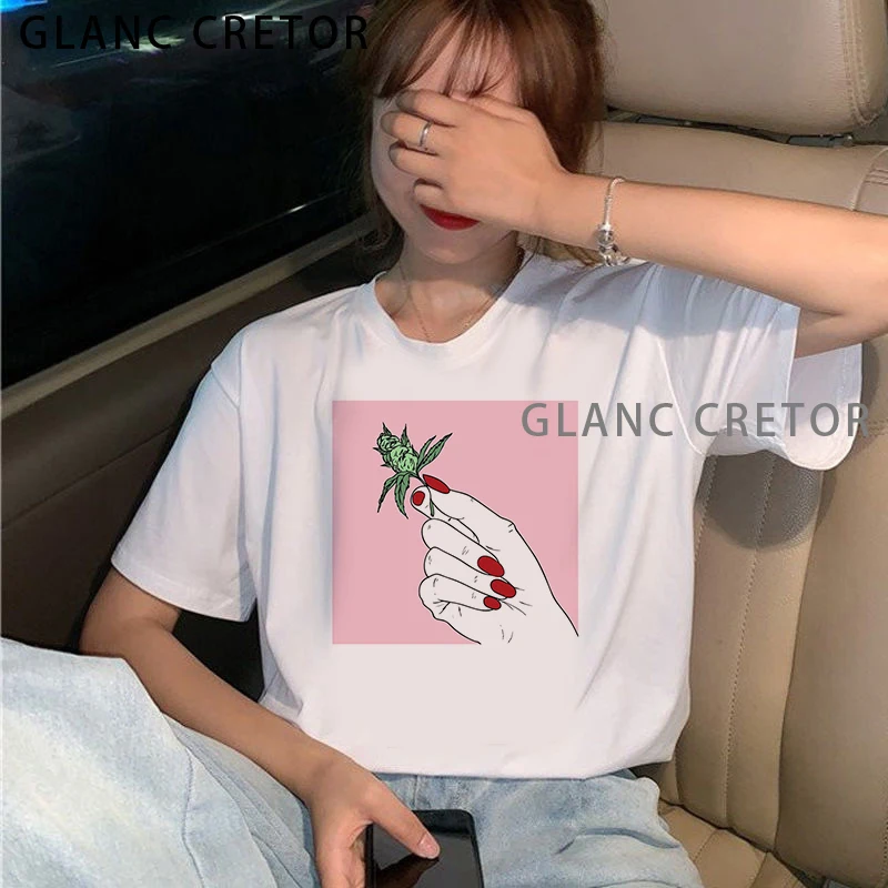 

New hot sale casual fingers printed short-sleeved shirt women summer T-shirt kawaii cartoon T-shirt women