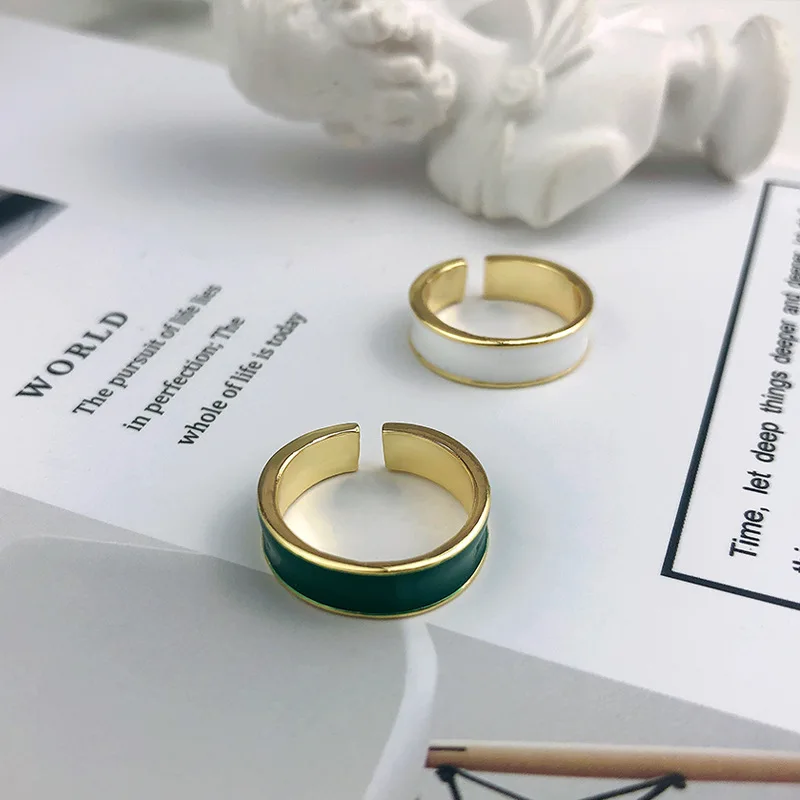 

European and American style stainess steel ring temperament fashion enamel ring female opening adjustable electroplating epoxy