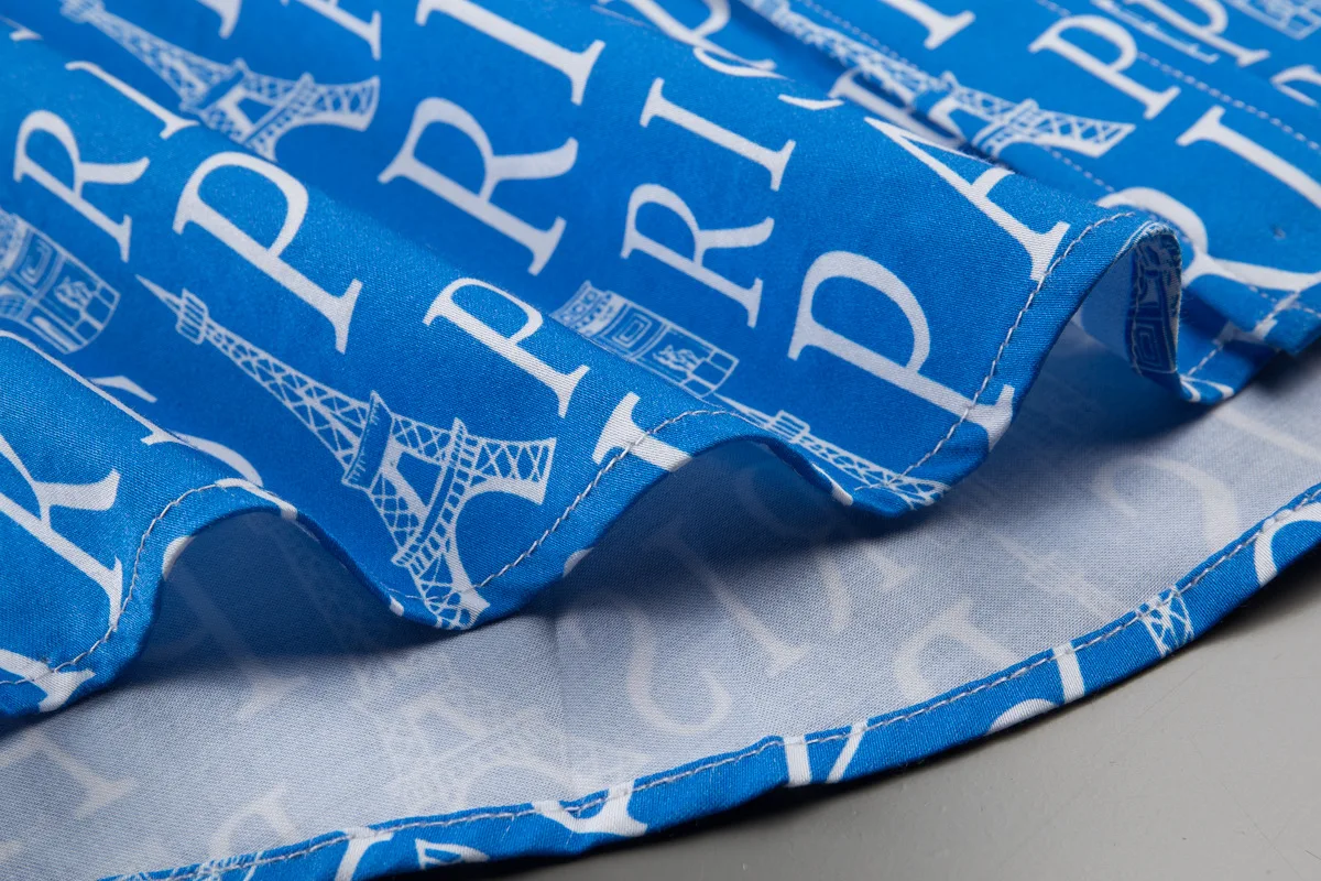 

Blue Mens Shirts Luxury Eiffel Tower Printed Long Sleeve Mens Dress Shirts Fashoin Slim Fit Party Male Shirts 3XL