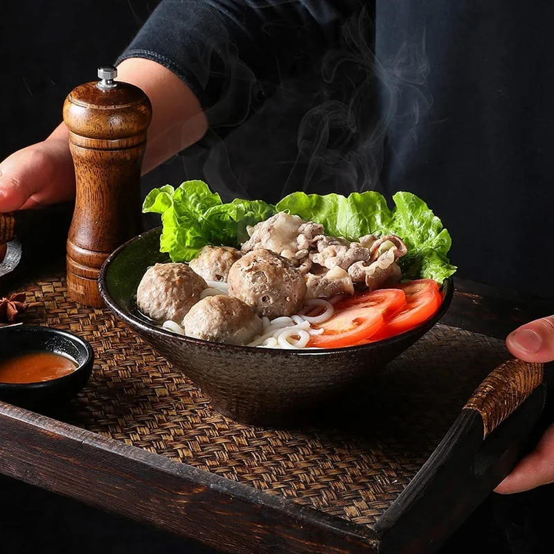 Керамическая японская рамен суповая чаша с подходящей ложкой и палочками для еды