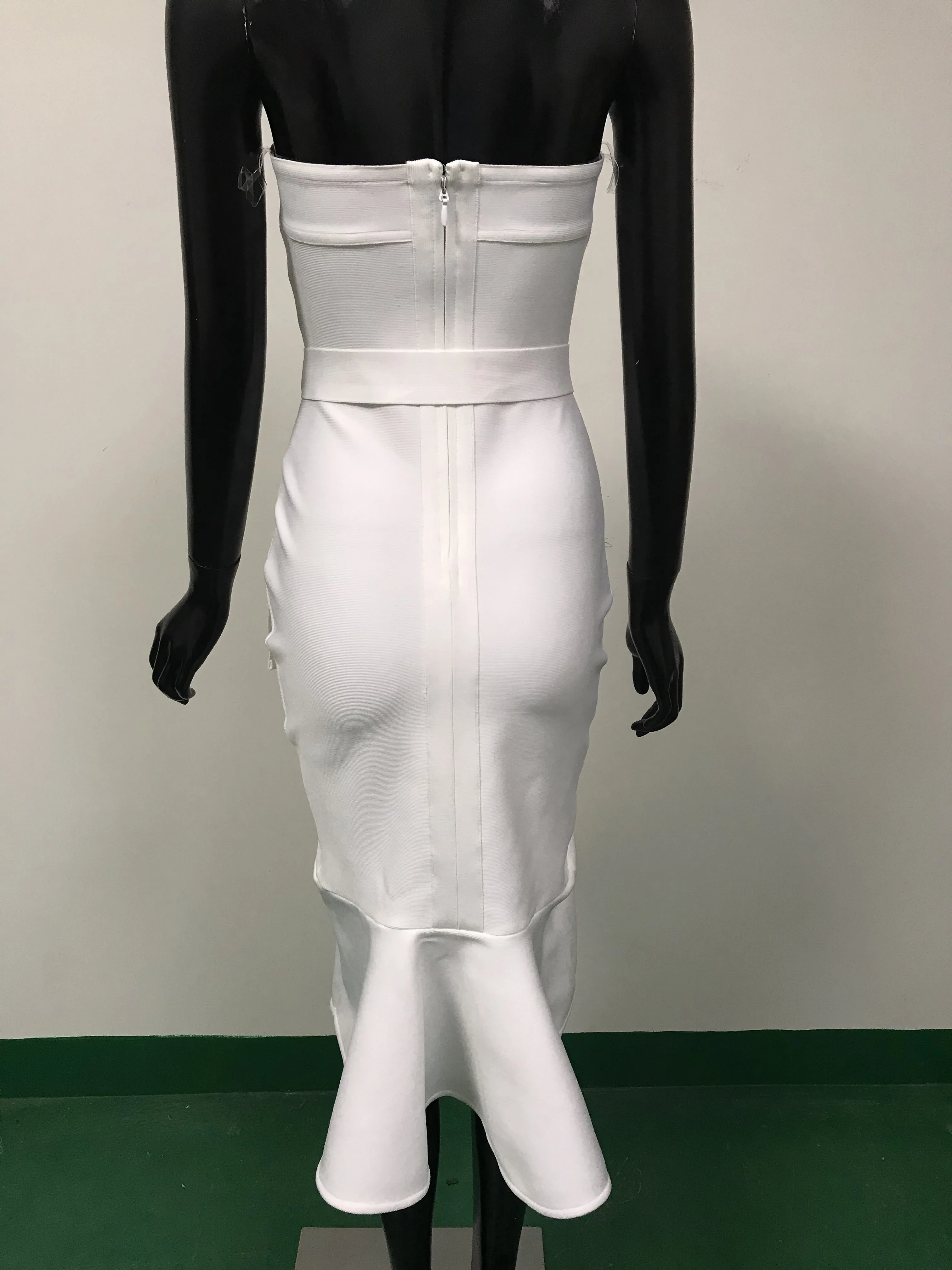 

2020 Women Fashion Sexy Strapless White Bandage Dress Designer Fishtail Trumpet Evening Party Dress Vestido
