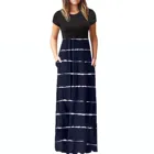 Женское Платье-макси в полоску, с коротким рукавом и круглым вырезом