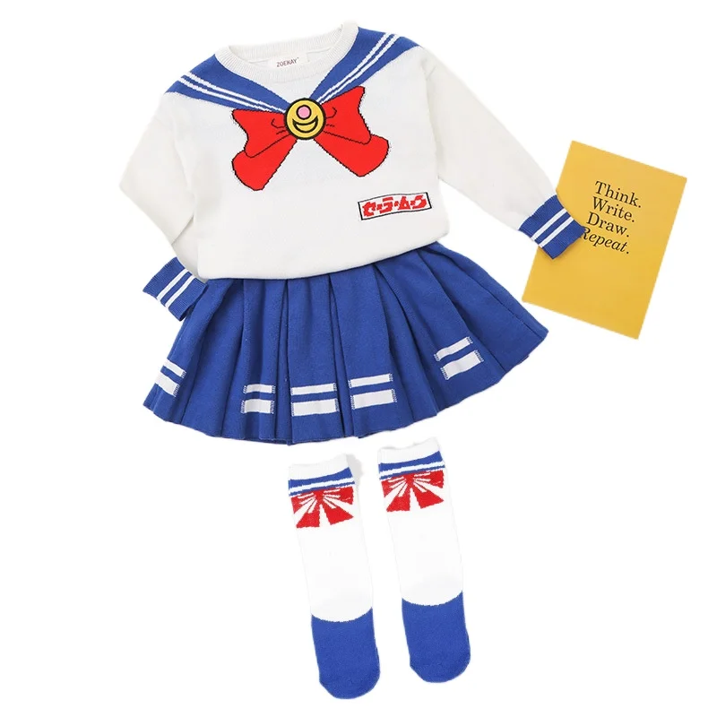 

Moon Cosplay Children's Sweater Knitted Pleated Skirt Costume Clothes Dress Uniform Clothes Halloween Carnival Suit Girl