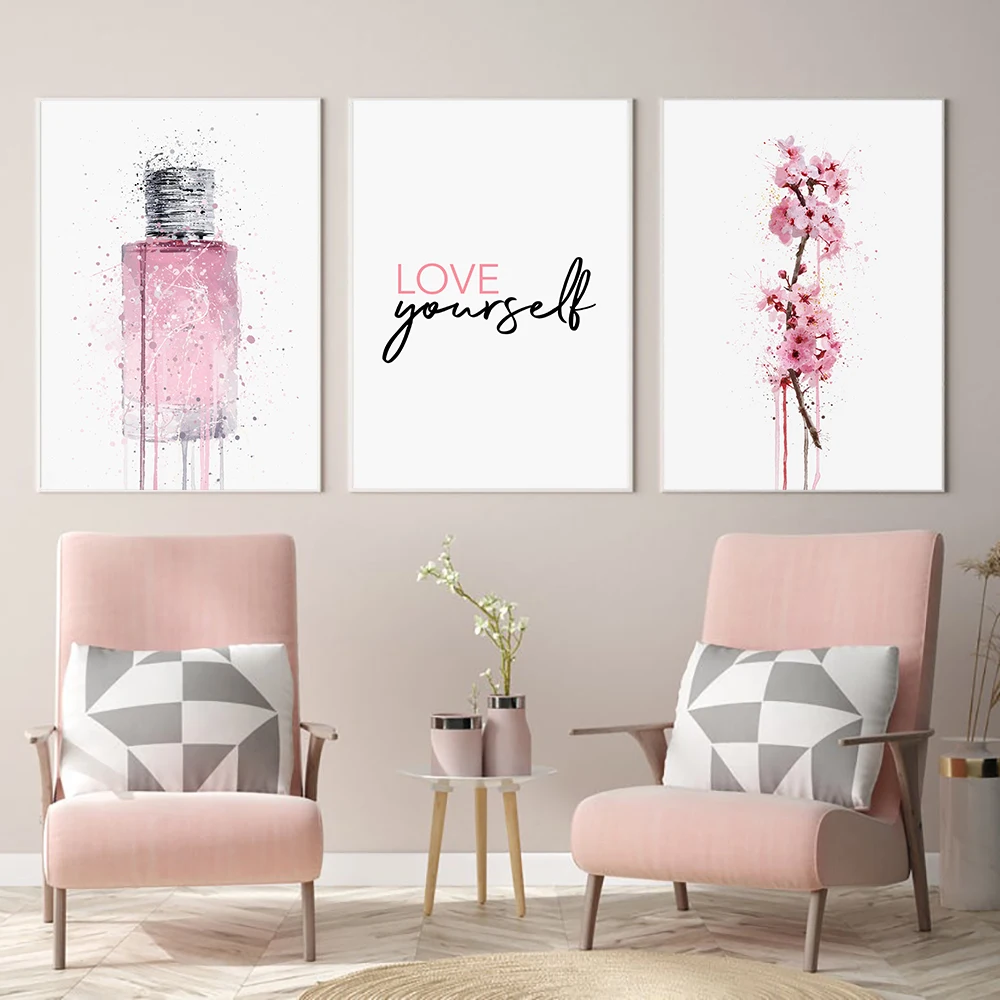 

Pink Print Painting Perfume Art Poster Water Color Boudoir Canvas Painting Abstract Print Wall Pictures For Gril Bed Room Decor