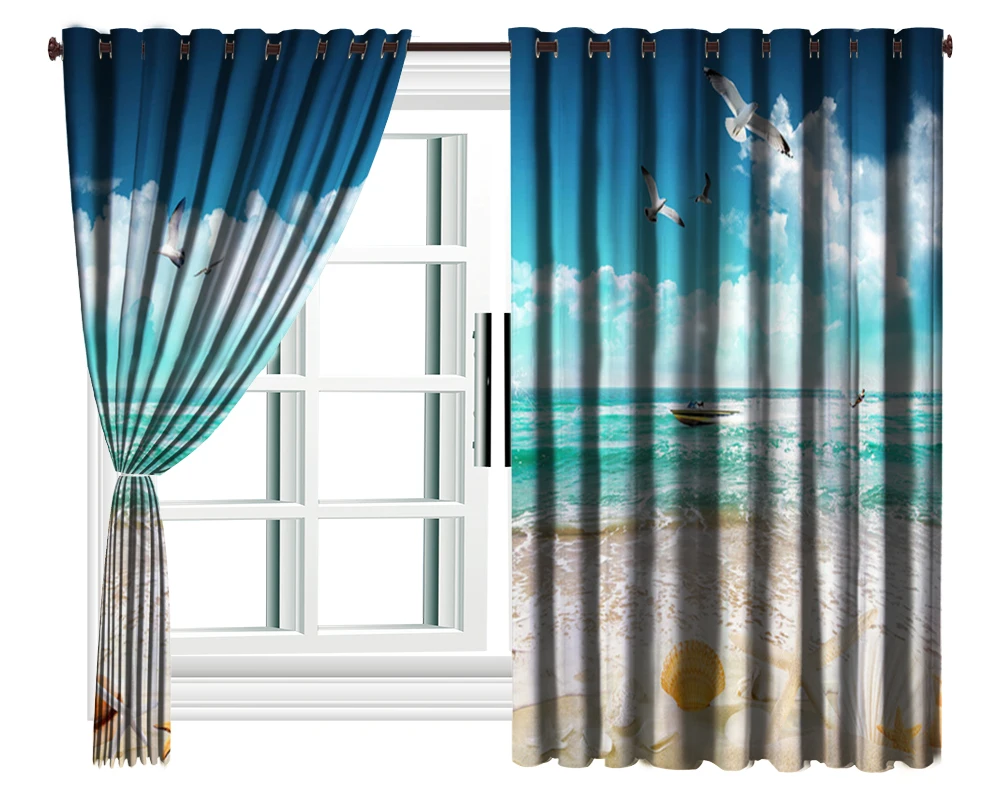 Пользовательские 3D занавески плавающие дельфины на красивом пляже Морская