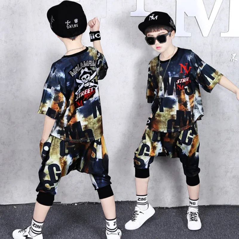 Комплект одежды для мальчиков в стиле хип-хоп с мультяшным черепом и круглым