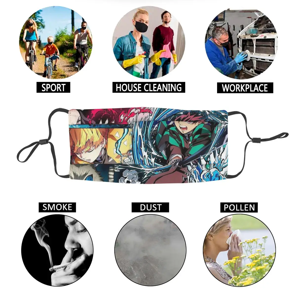 

Kibutsuji Mouth Mask Kimetsu no Yaiba Tanjirou Fantasy Comics Protection Reusable Washable Face Masks Mouth Cover