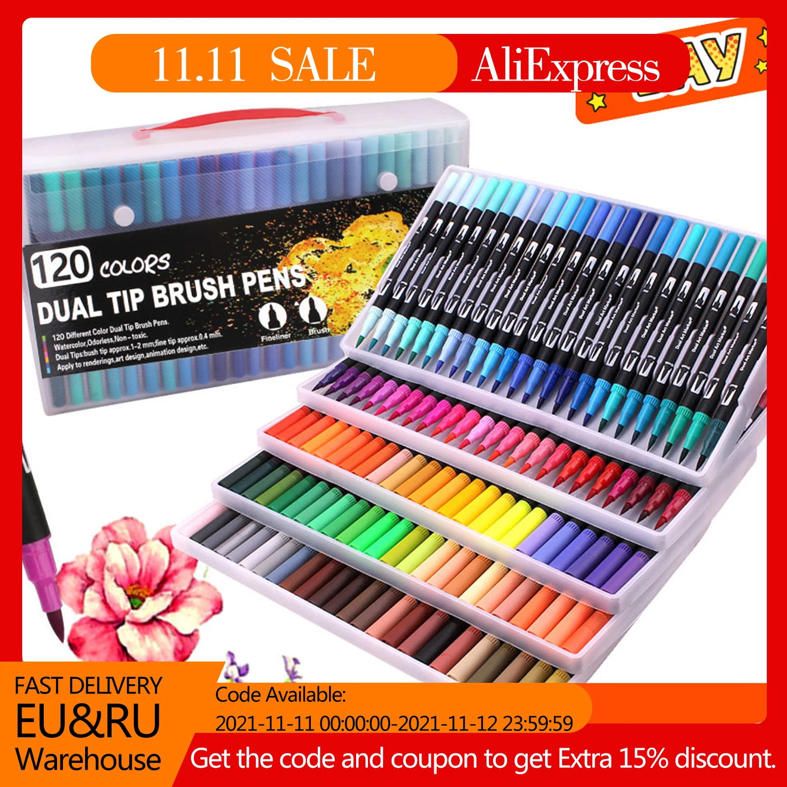

120 Colors Brush Fineliner Pens Colouring Pens Brush Tip Art Markers for Colouring, Sketching, Painting