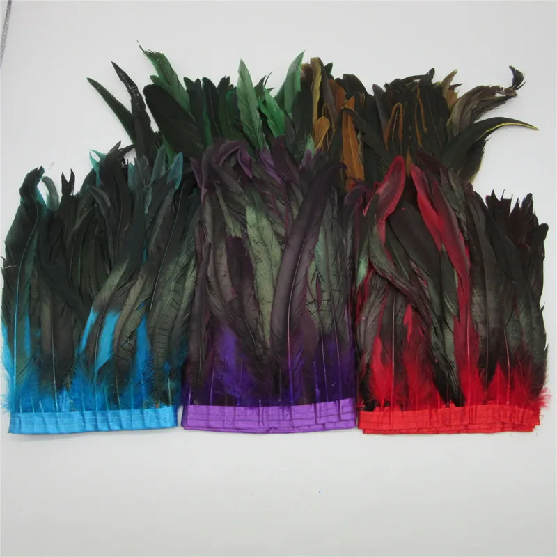 

2-10yards/lot Chicken Tail Feathers Trim 10-12 Inch 25-30CM Rooster Feather Ribbon DIY Clothing Plume Cloth Belt Wedding Making