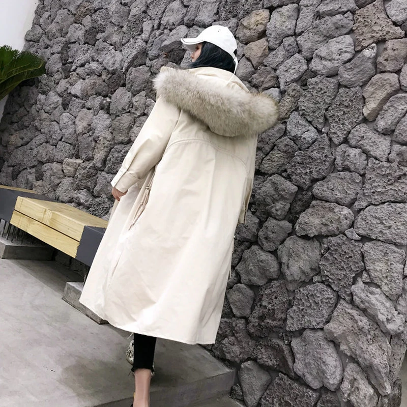 Большой воротник из натурального меха енота женский зимний пуховик пальто с