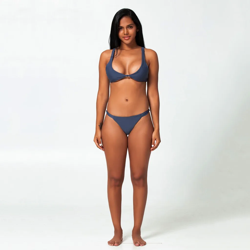 Купальник женский однотонный с завязками спереди пикантный комплект бикини