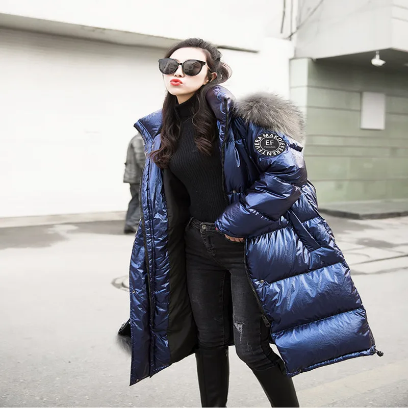 Женский пуховик с капюшоном Длинная утепленная парка большим воротником из
