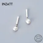 Серьги-гвоздики INZATT из настоящего стерлингового серебра 925 пробы женские, геометрический дизайн с жемчугом, изящные вечерние минималистичные аксессуары в подарок