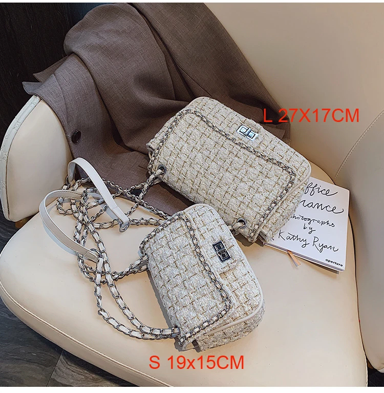 Wool White Женская сумка, новинка, корейская модная повседневная клетчатая сумка на плечо с цепочкой, сумка через плечо, известный классический бренд, дизайнерская сумка через плечо - Цвет: Wool White