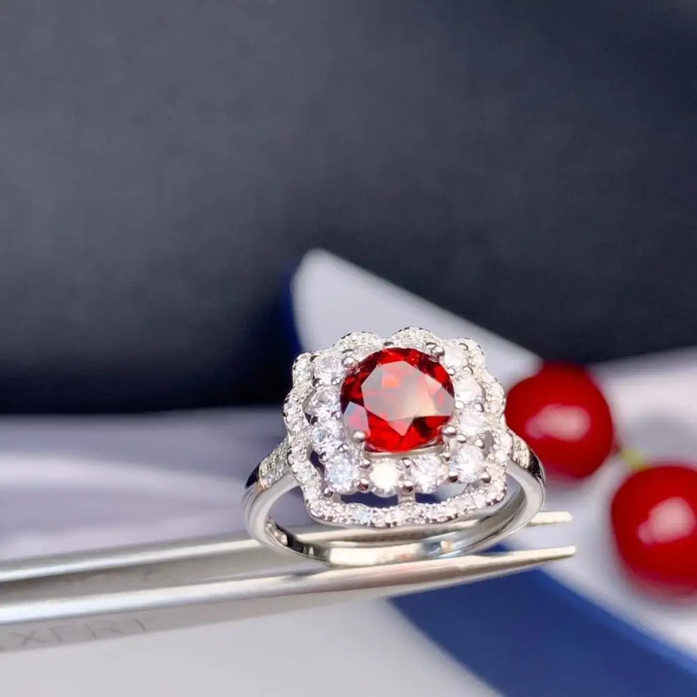 

wine red natural garnet ring real 925 silver for women jewelry present good cut golden color birthday party anniversary gift