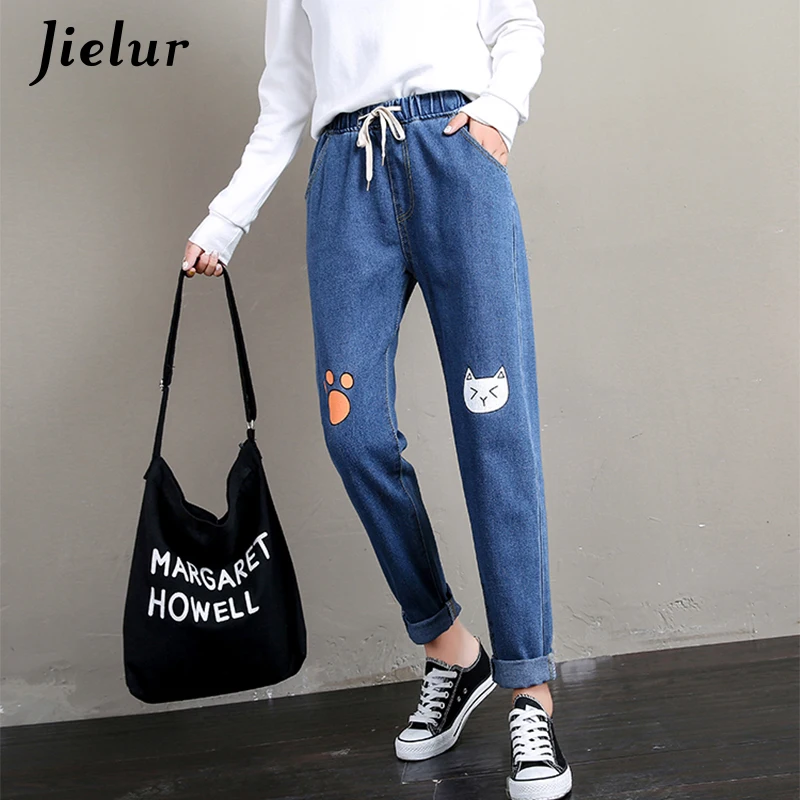Jielur Chicly штаны harajuku осенне-зимние милые брюки с принтом кота для женские большого