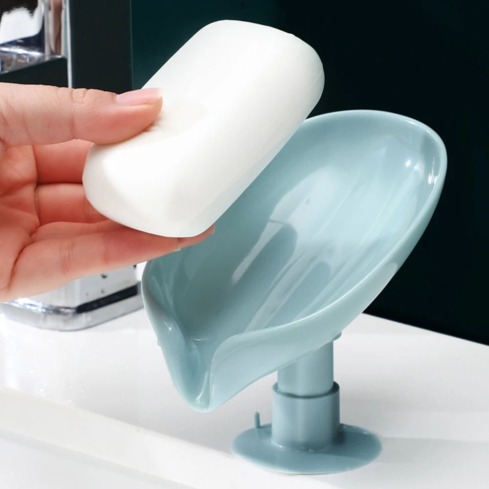 

Leaf-shaped Soap Dish Box Soap Holder Drain Rack Toilet Soap Box Perforated Free Stand Suction Cup Travel Bathroom Accessories