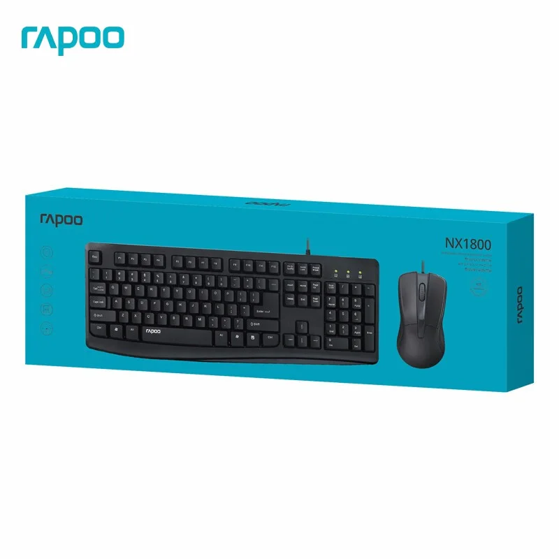 

Original Rapoo NX1800 Wired Antibacterial Keyboard And Mouse Set 1000 DPI For Desktop Laptop USB Ergonomics Design For Office