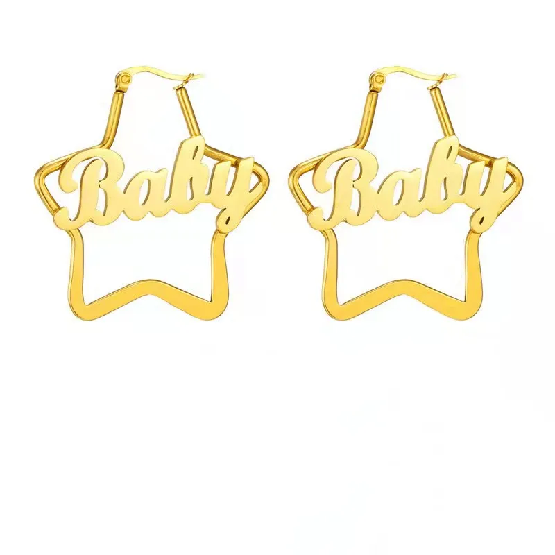 

Custom Name Earings Stainless Steel Simple Fashion Personalized Name With Five-Pointed Star Earings For Women Christmas Gift