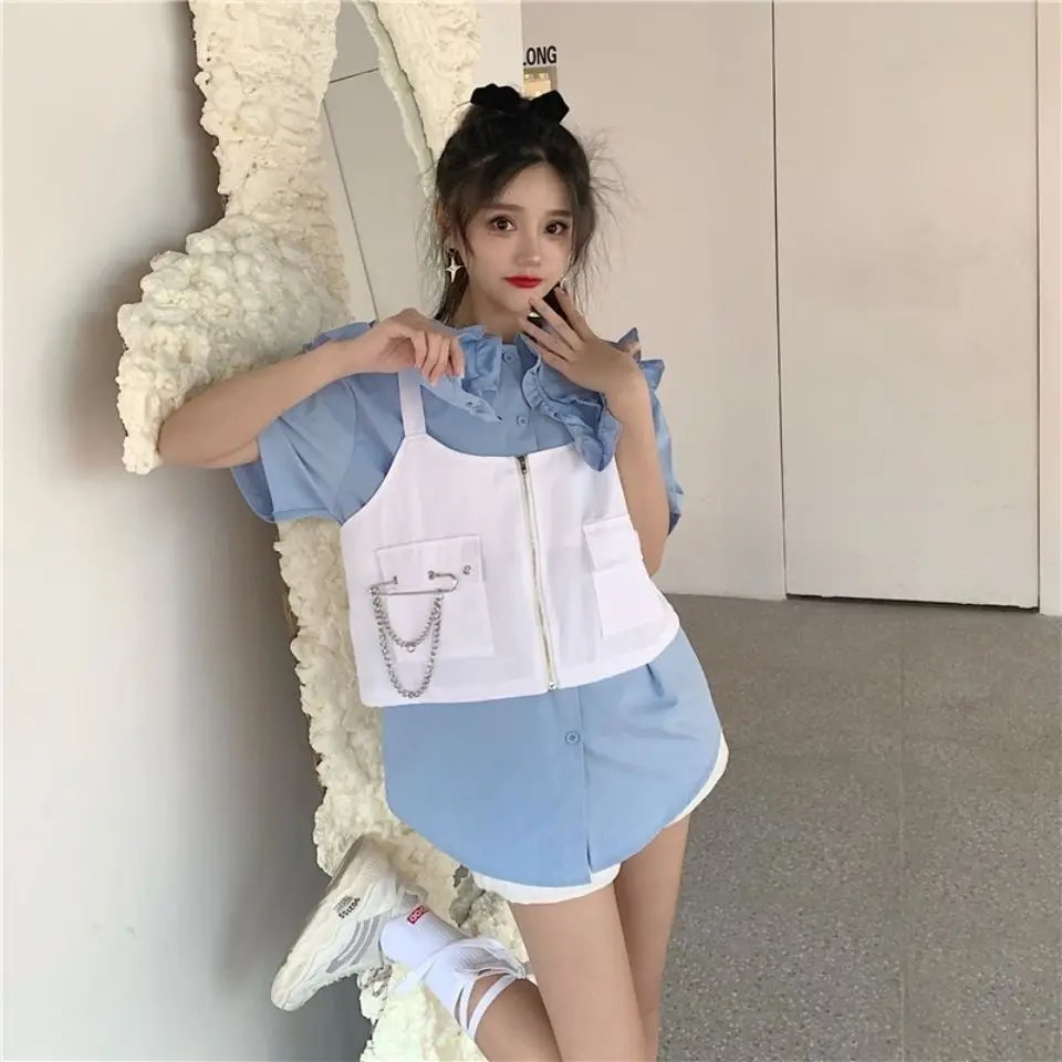 

Super cool chain tooling waistcoat summer 2021 new design versatile loose short sleeveless vest for women