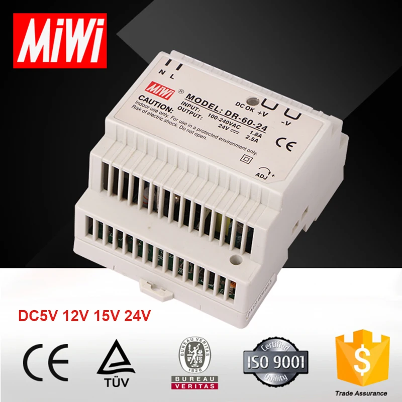 DC12V 15V 24V 5V одиночный выход din рейка 32W 54W 60W промышленный AC DC DR 60 5 15 24 12 импульсный