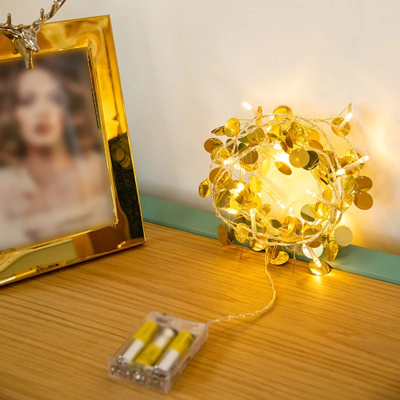 Светодиодная гирлянда с золотыми блестками праздничное украшение для свадьбы
