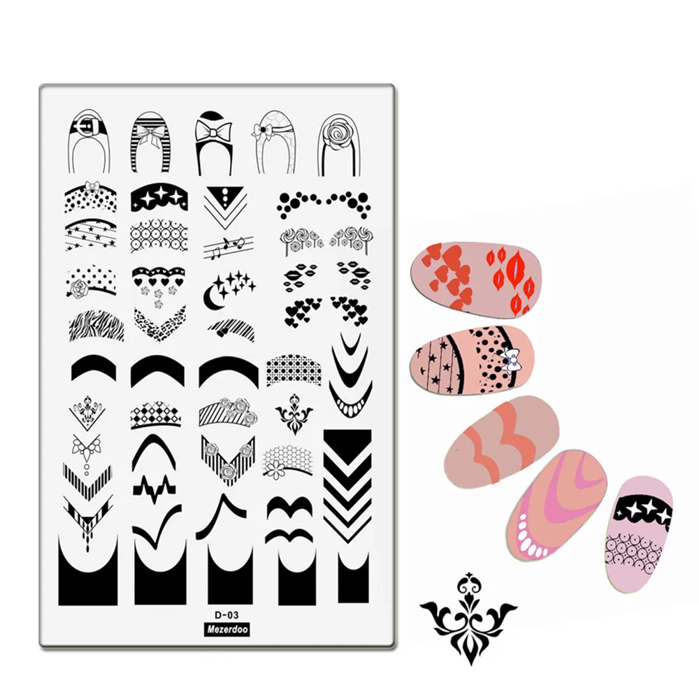 Mezerdoo французские прямоугольные пластины для штамповки ногтей рисунок в виде