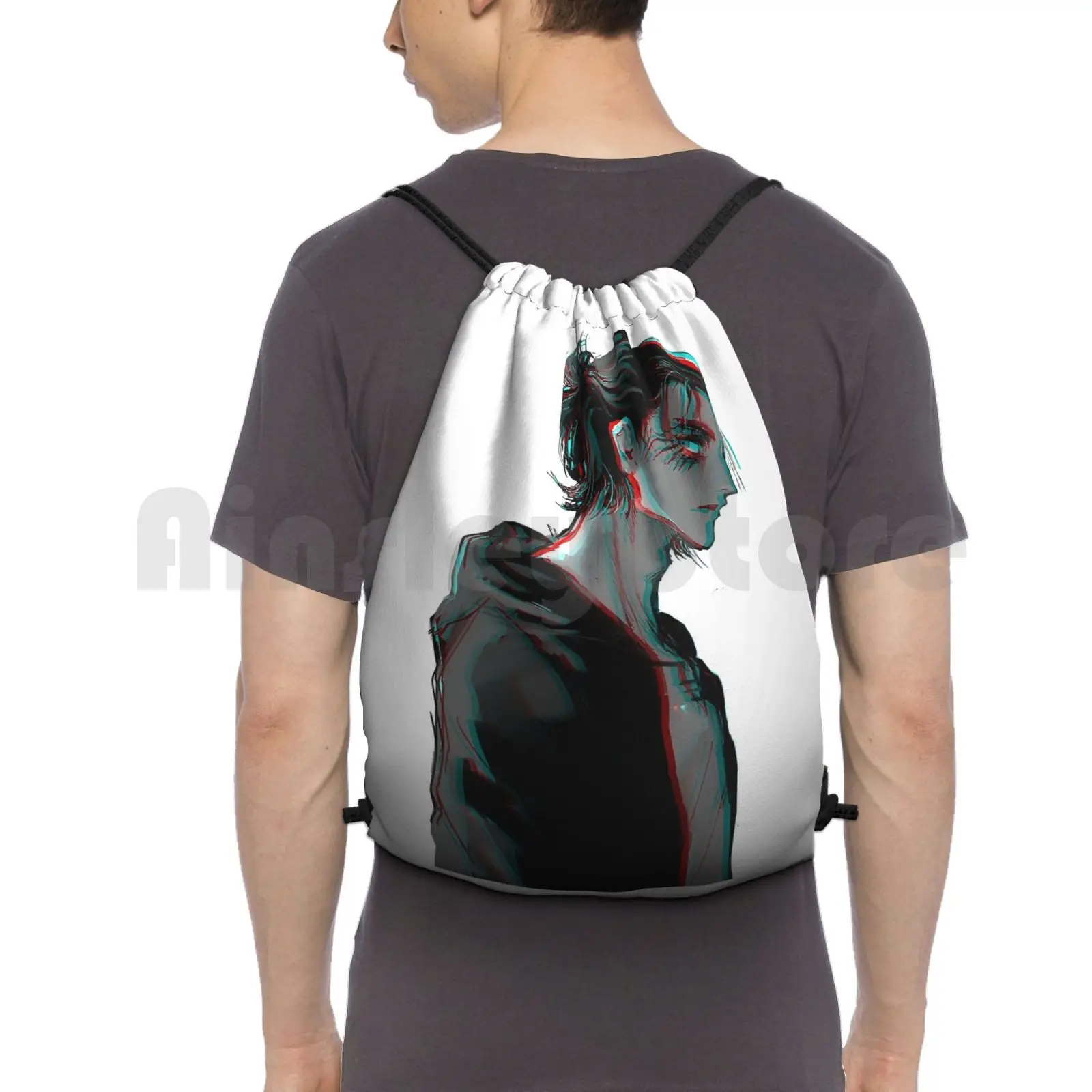 

Digital Glitched Eren Backpack Drawstring Bags Gym Bag Waterproof Eren Yeager Levi Attack On Titan Shingeki No Kyojin