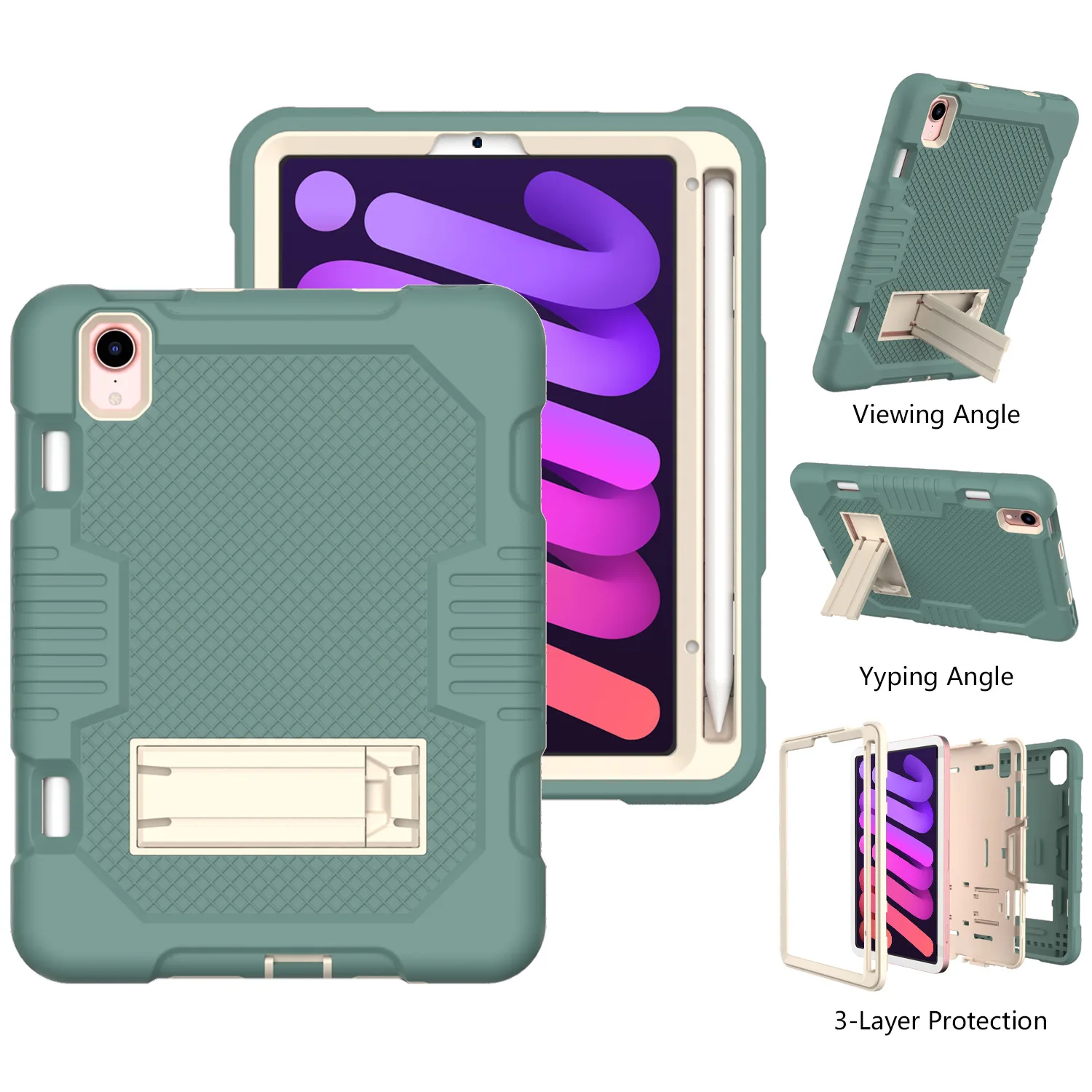 

2021 ipad Mini6 full edge flat protective case with pen slot support protective cover three proof silicone case