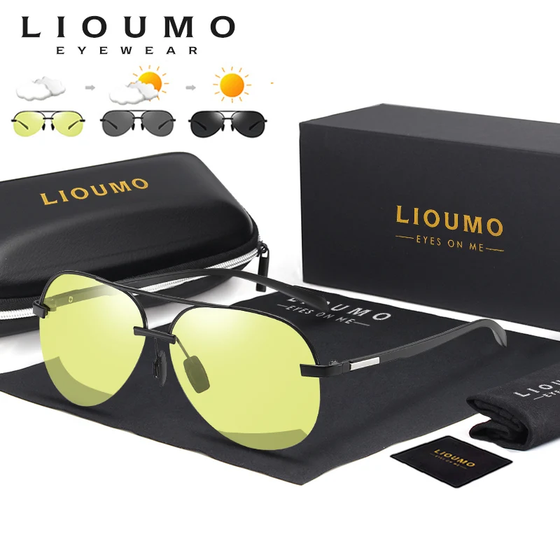 

LIOUMO Ultralight Pilot Sunglasses Men Polarized Photochromic Sun Glasses Women Night Vision Driving Glasses UV400 lentes de sol