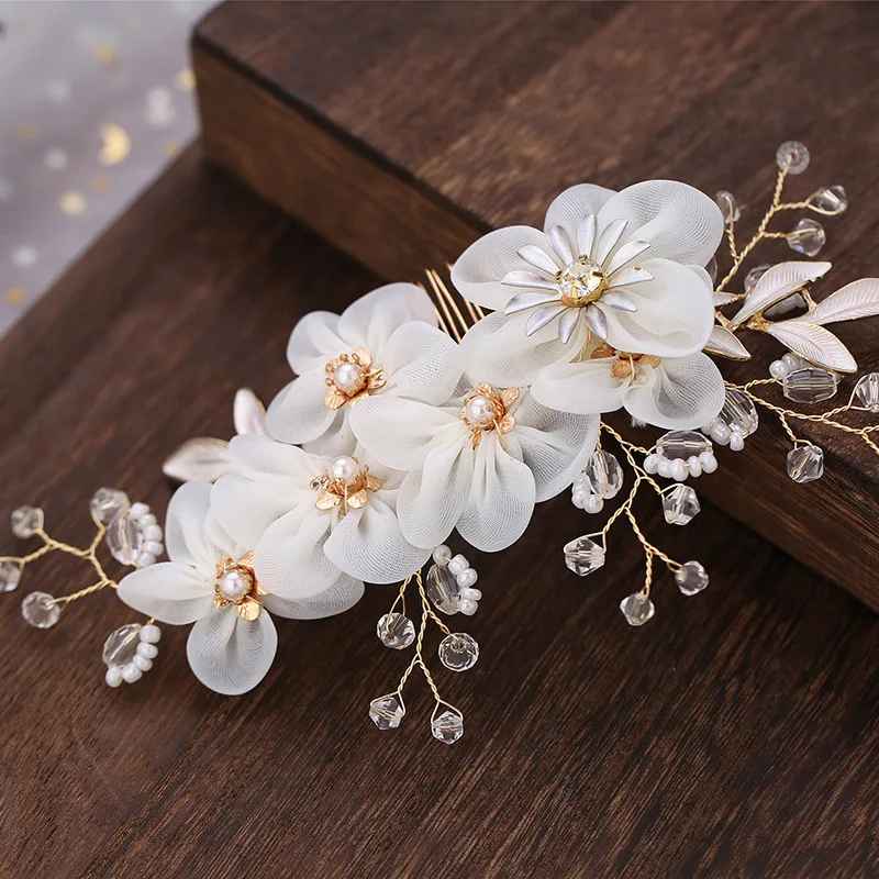 Real New Zinc Alloy Bride Coroa De Noiva Of Spun Silk Yarn Flower Wedding Hair Accessories Bridal Combs Barrette | Украшения и