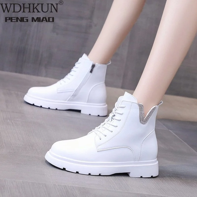 

Кожаные ботинки на платформе со шнуровкой, Осень-зима, женские легкие и удобные ботинки на платформе, модная женская обувь на молнии