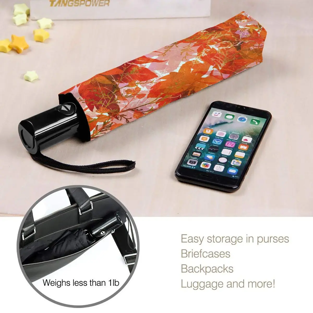 

Abstract Orange Autumn Plants Windproof Automatic Folding Inverted Umbrella Portable Paraguas for Man Woman