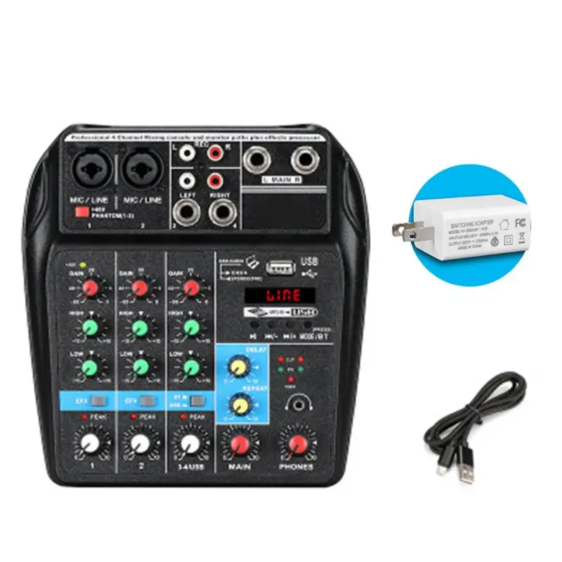 

4 Channels Mini USB Mixer Sound Mixing Console with Bluetooth Sound Card 203A