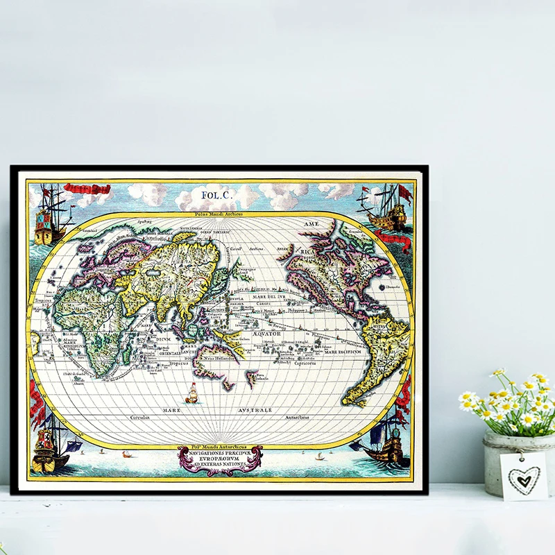 Старинная карта ретро и Ностальгический мир плакат-карта печать Картина на