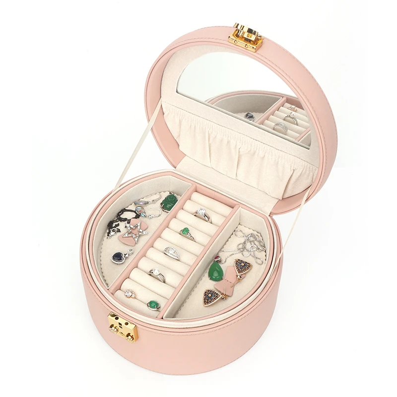 New Exquisite Portable Pu Leather Jewelry Boxes With Lock Multifunctional Double-layer Ring Necklace Earrings Watch Storage Box