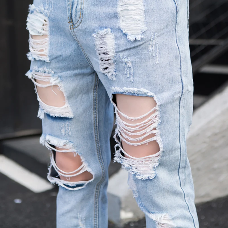 Новые осенние джинсы с отверстиями мужские брюки большими на весну и осень