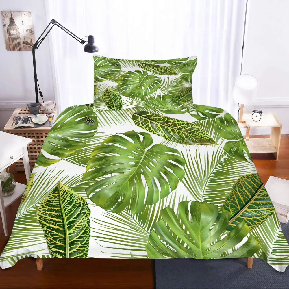 2 шт. завод Зеленый Джунгли с паттерном в форме листьев пододеяльник подушка