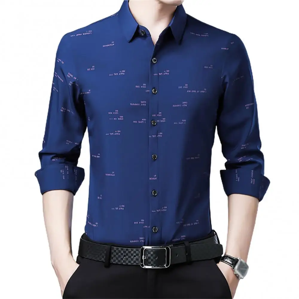 

50% Hot Sale Fashion Men Long Sleeve Fashion Men Long Sleeve Turn Down Collar Letters/Stripes Print Buttons Shirt Top