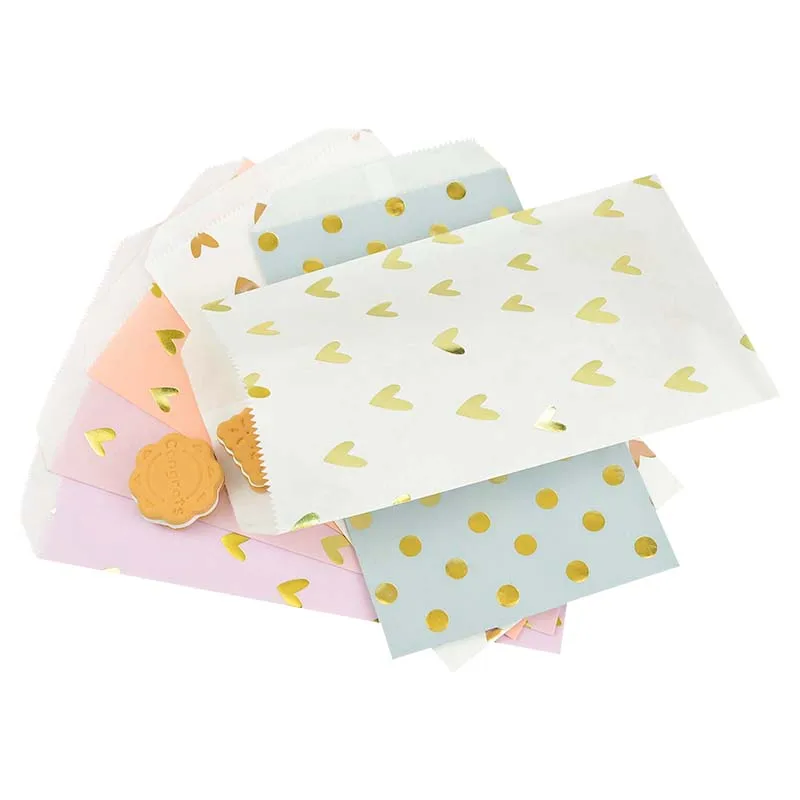 

25pcs/lot Gold Foil Heart Paper Bag Gift Paper Bag Baby Shower Wedding Birthday Anniversary Favor Candy Cookie Packing Supplies
