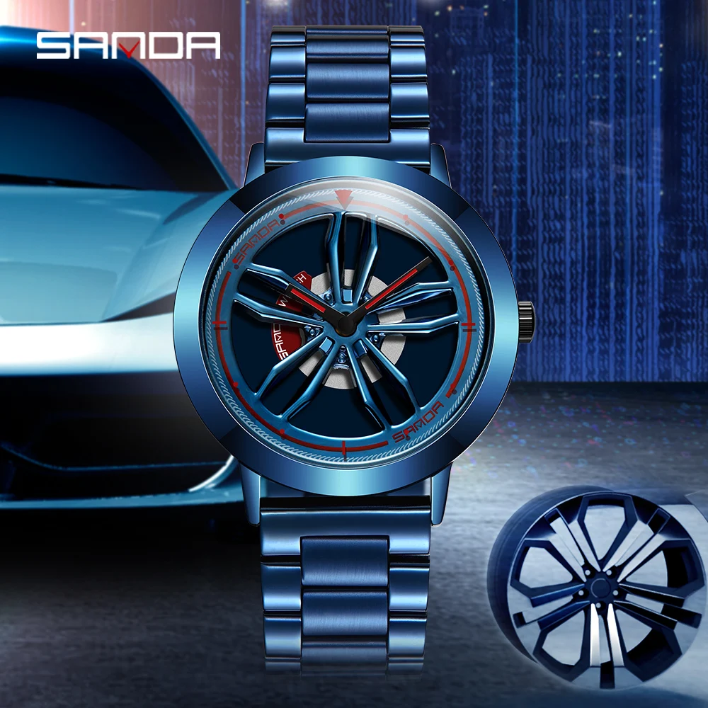 

SANDA Mens Watches Top Brand Luxury Sports Quartz Watch Steel Waterproof Rotating Hollow Dial Wristwatch Men Relogio Masculino