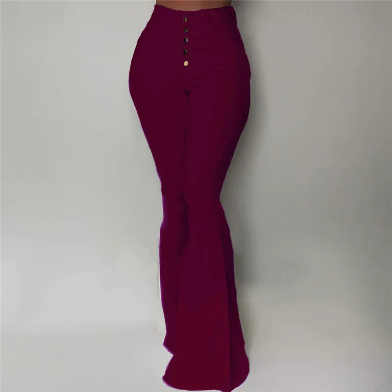 Elegant High Waist Trousers Fashion Single-breasted Simple Women Wild Casual Solid Color Wide Leg Pants For | Женская одежда