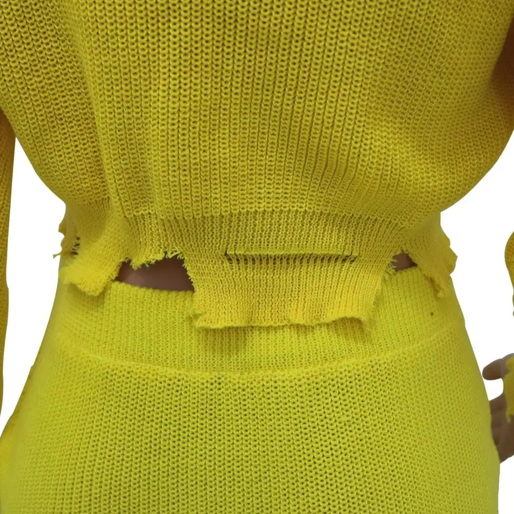 Женский вязаный комплект из 2 предметов укороченный топ с длинными рукавами и