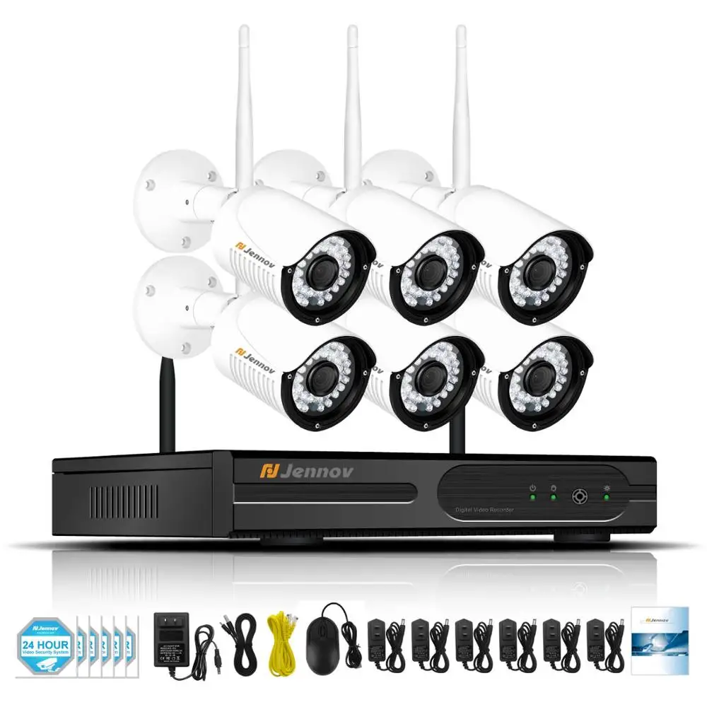 6 pieces Cameras Jennov, беспроводная система безопасности, 8CH, 2MP, 1080 P, комплект видеонаблюдения, Домашняя безопасность, CCTV, HD, уличная IP 66 камера, NVR P2P - Цвет: 6 pieces Cameras